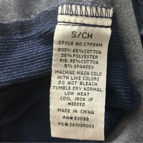 CAVALINI Blue Chambray Red Rose Embroidered Top Roll Tab Sleeve Button Up sz S - Picture 9 of 9